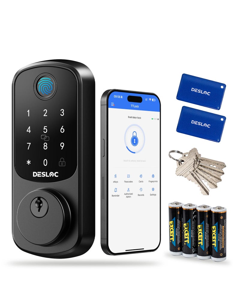 DESLOC B200 بصمة قفل الباب الذكي دخول بدون مفتاح قفل الباب التطبيق التحكم أقفال ذكية للباب الأمامي الذكية قفل ديدبولت شاشة تعمل باللمس لوحة المفاتيح منفذ طاقة الطوارئ 12 شهرًا بطارية IP54 - Image 1